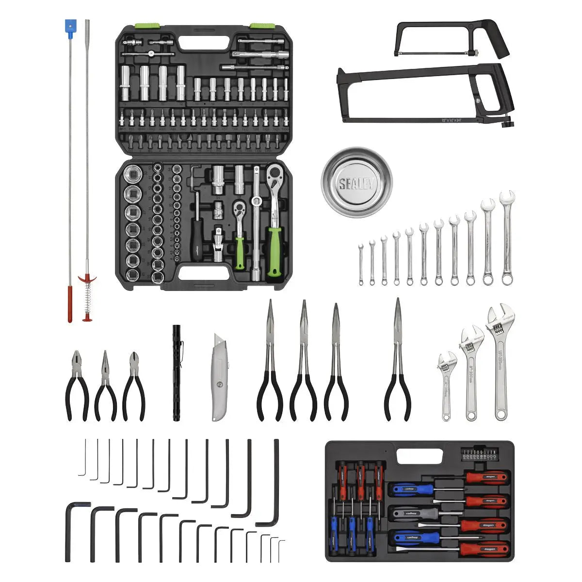 Sealey American Pro Topchest & Rollcab Combination 6 Drawer with Ball-Bearing Slides - Blue/Black & 170pc Tool Kit 