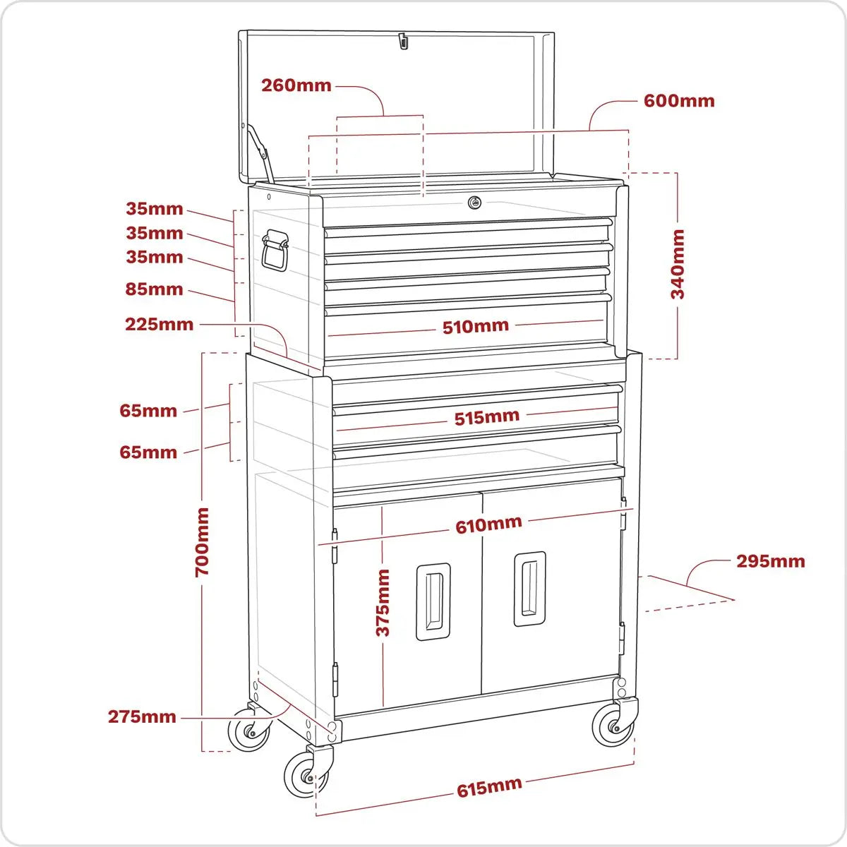 Sealey American Pro Topchest & Rollcab Combination 6 Drawer with Ball-Bearing Slides- Red 