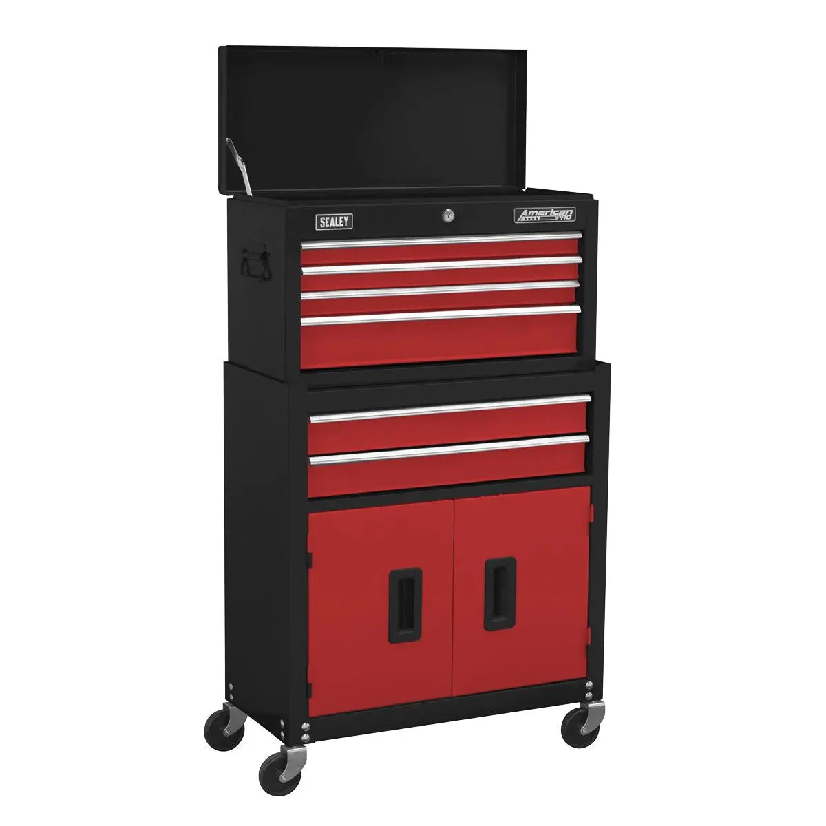 Sealey American Pro Topchest & Rollcab Combination 6 Drawer with Ball-Bearing Slides - Red 