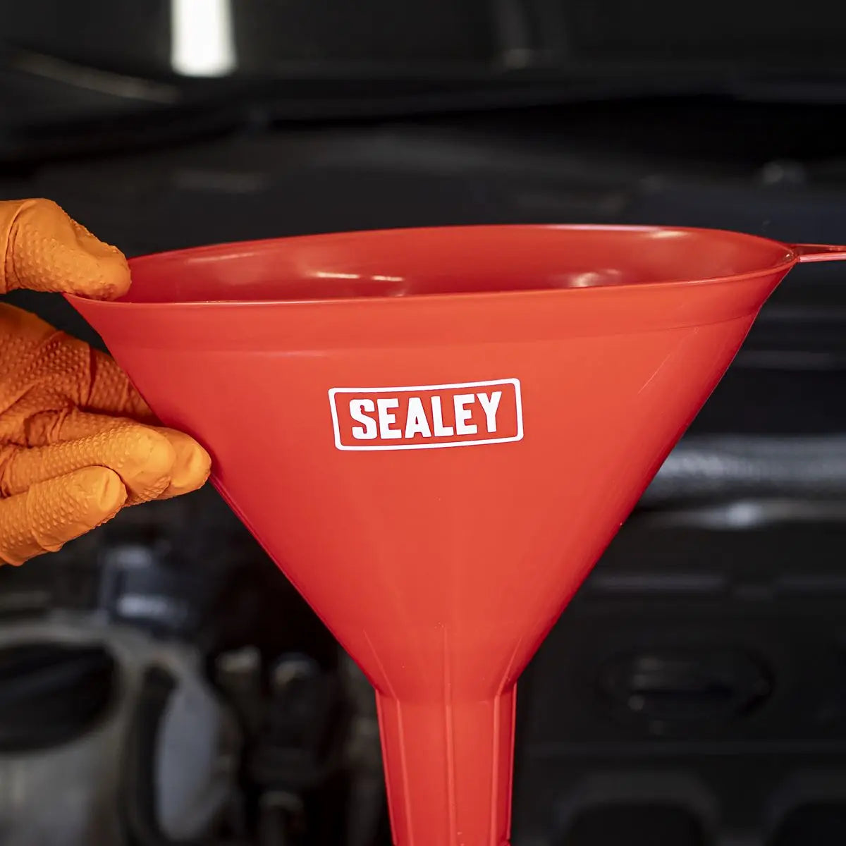 Sealey Angled Spout Oval Funnel with Filter 200mm - Medium  White Rose Tools