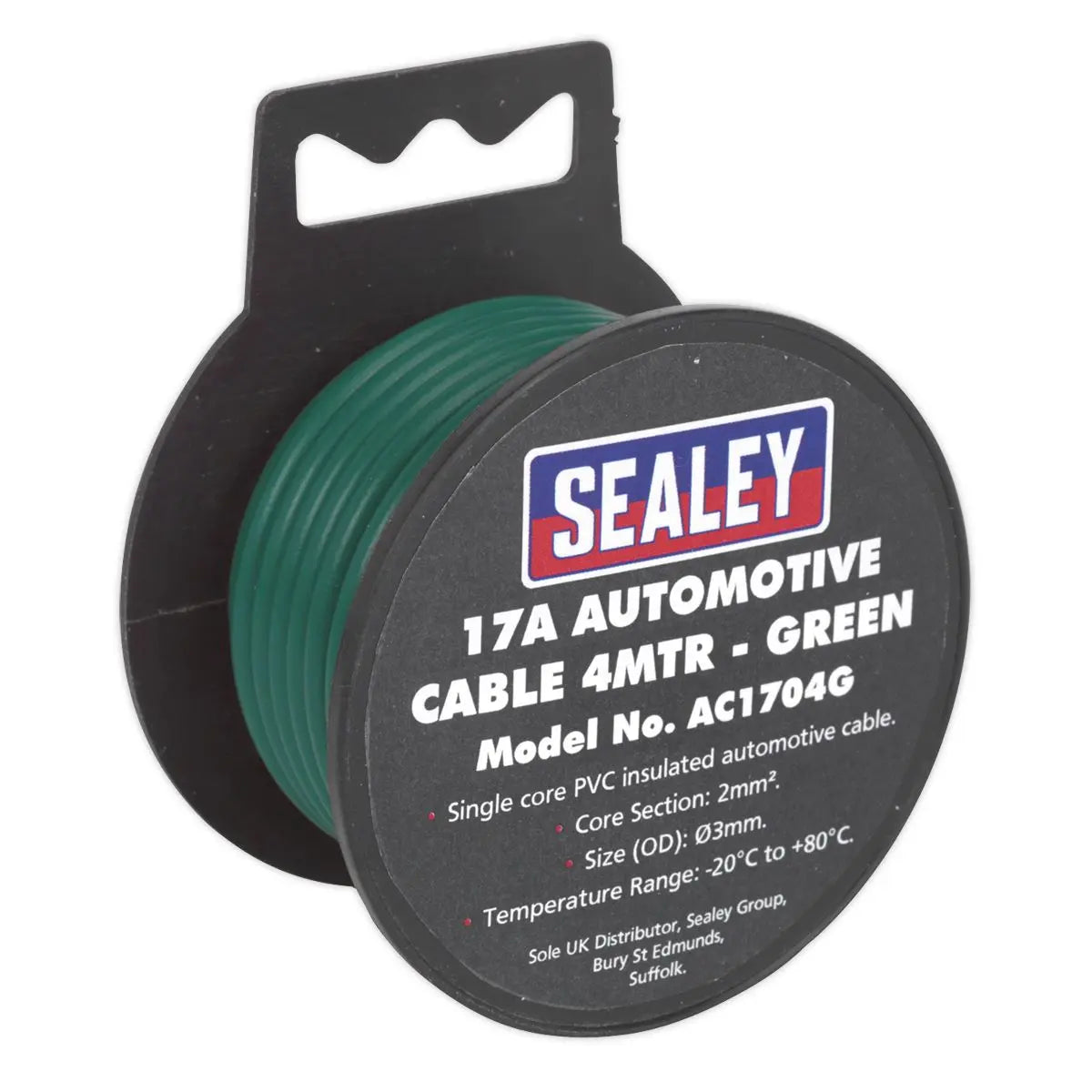 Sealey Automotive Cable Thick Wall 17A 4m Green 