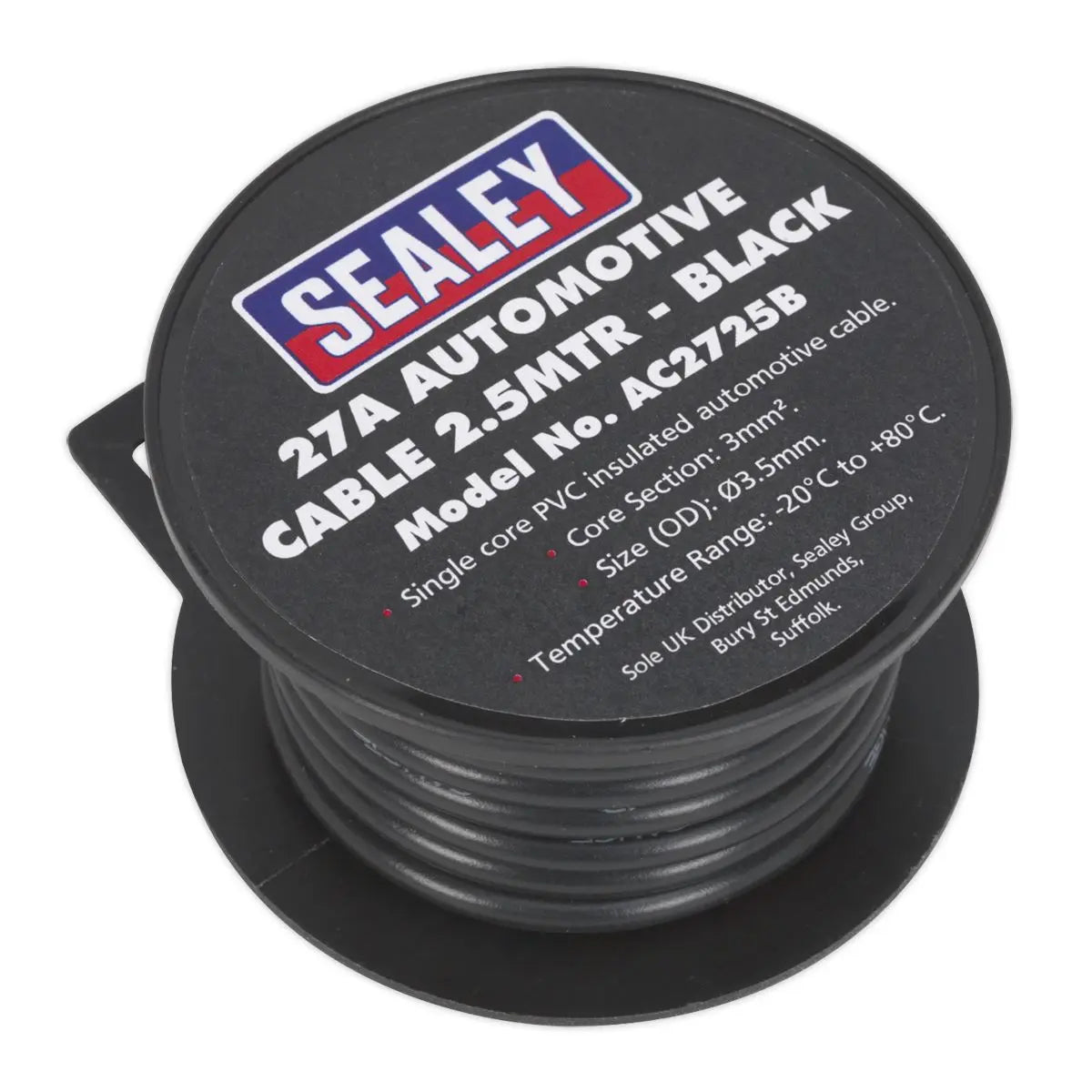 Sealey Automotive Cable Thick Wall 27A 2.5m Black 