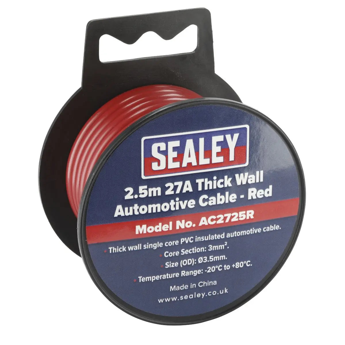 Sealey Automotive Cable Thick Wall 27A 2.5m Red 