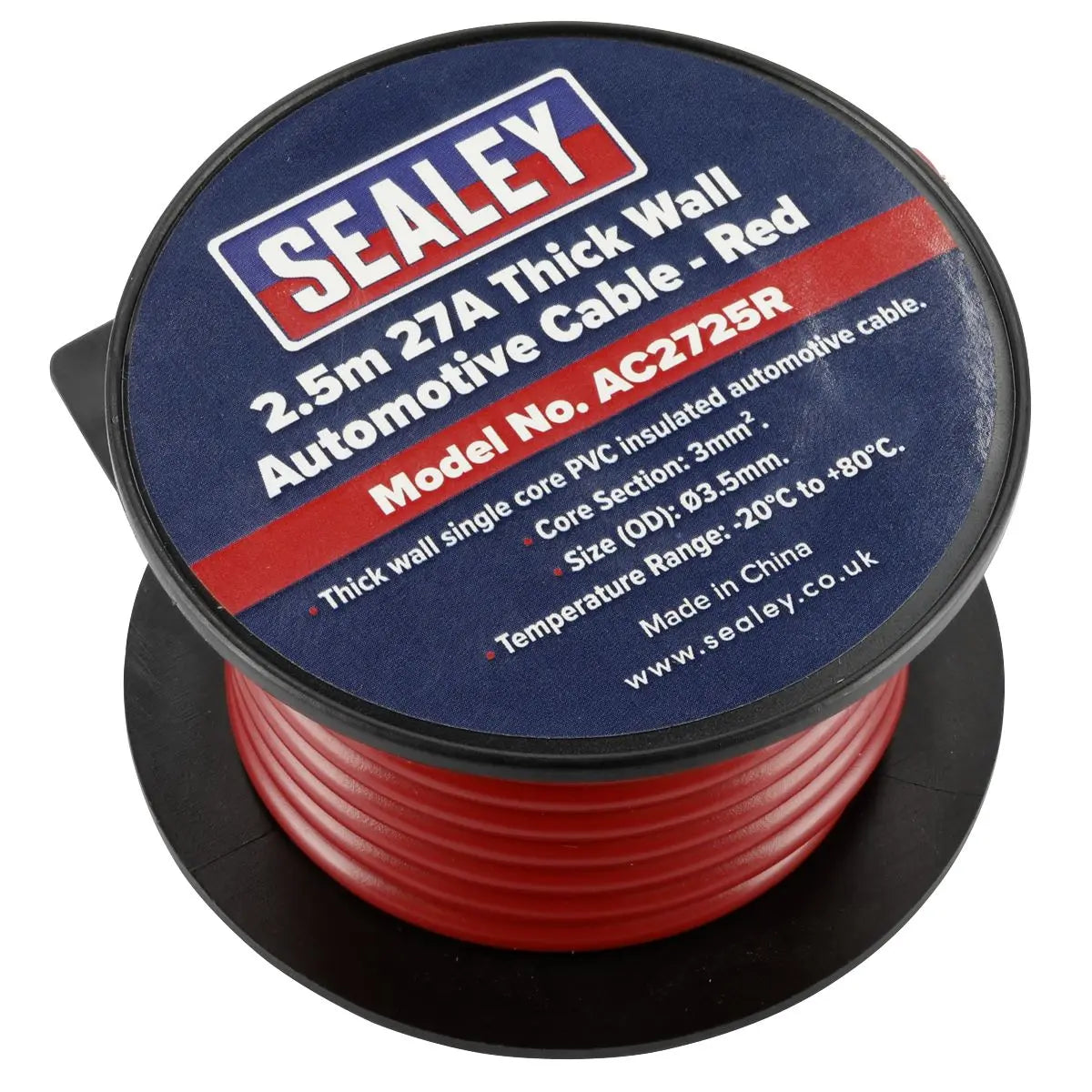 Sealey Automotive Cable Thick Wall 27A 2.5m Red 