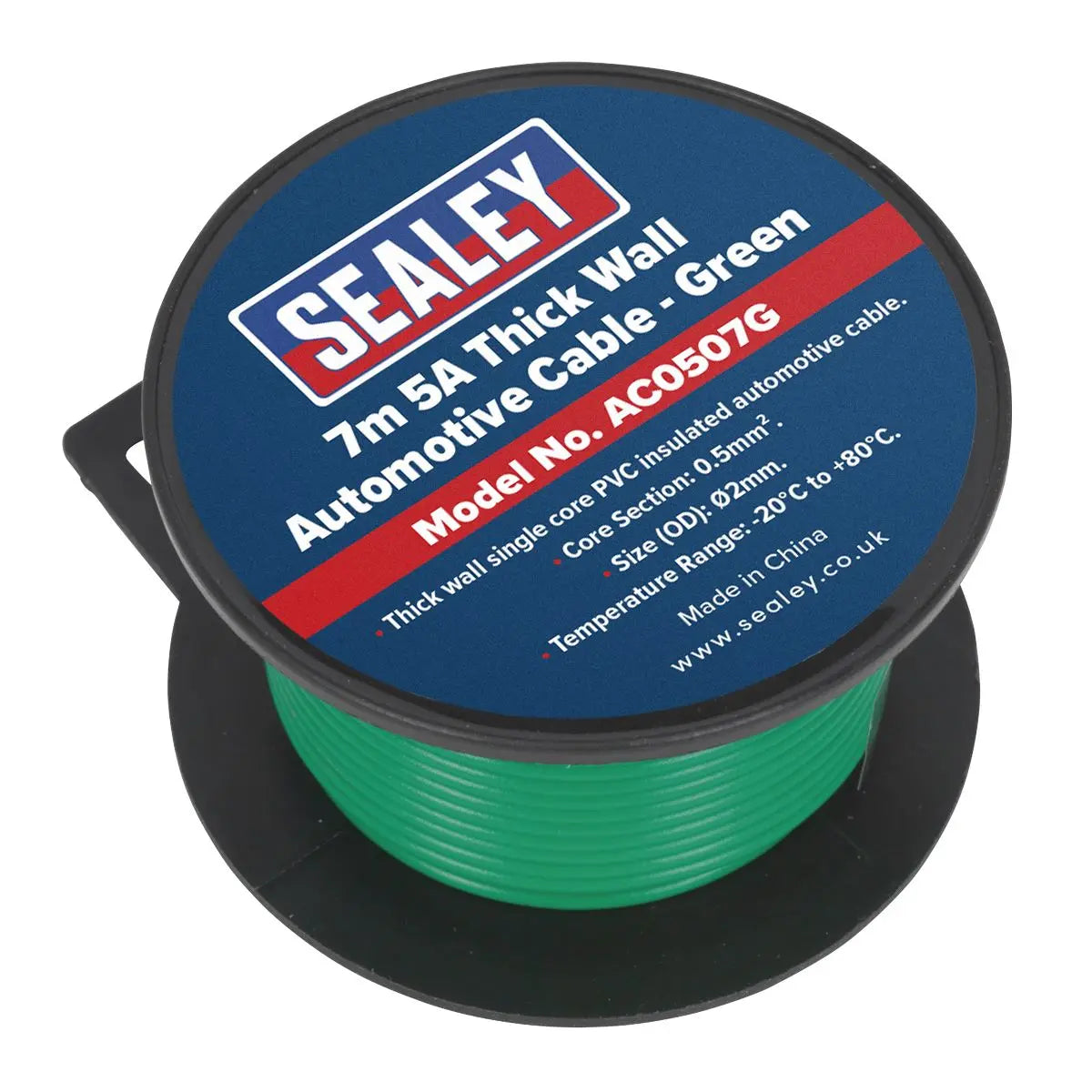 Sealey Automotive Cable Thick Wall 5A 7m Green 