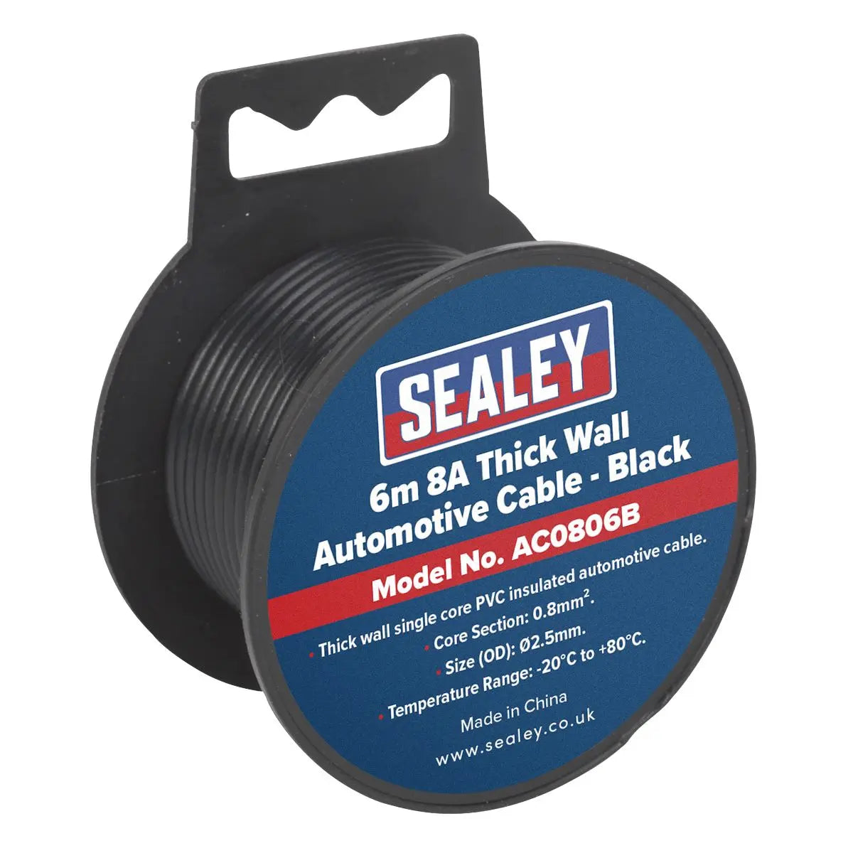 Sealey Automotive Cable Thick Wall 8A 6m Black 