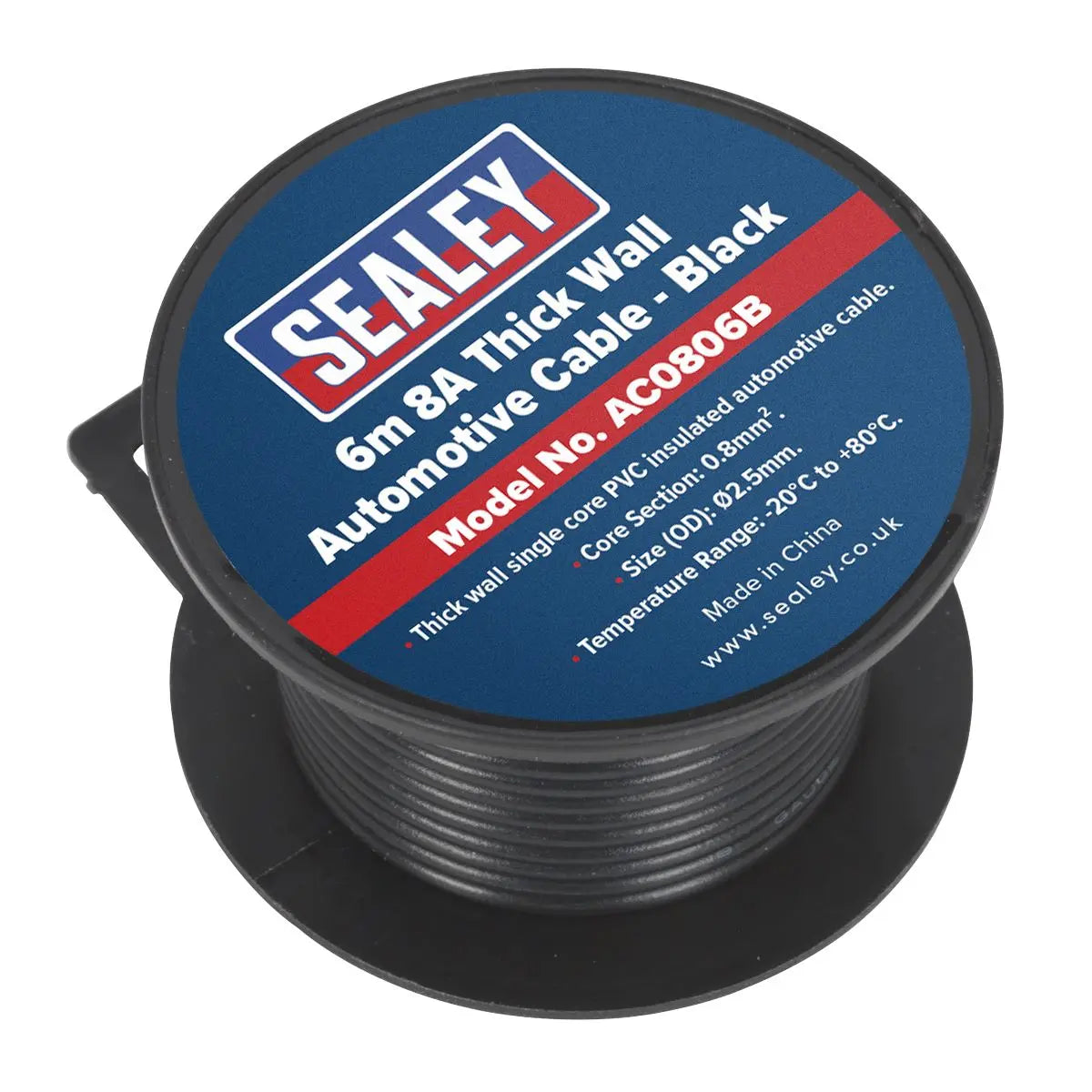 Sealey Automotive Cable Thick Wall 8A 6m Black 