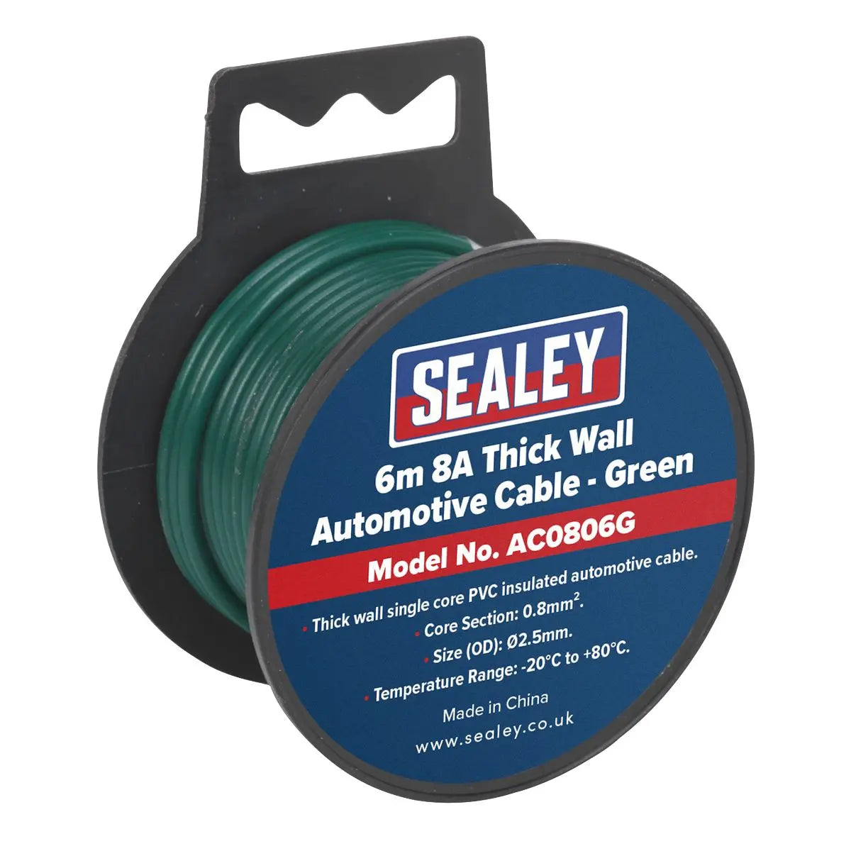 Sealey Automotive Cable Thick Wall 8A 6m Green 