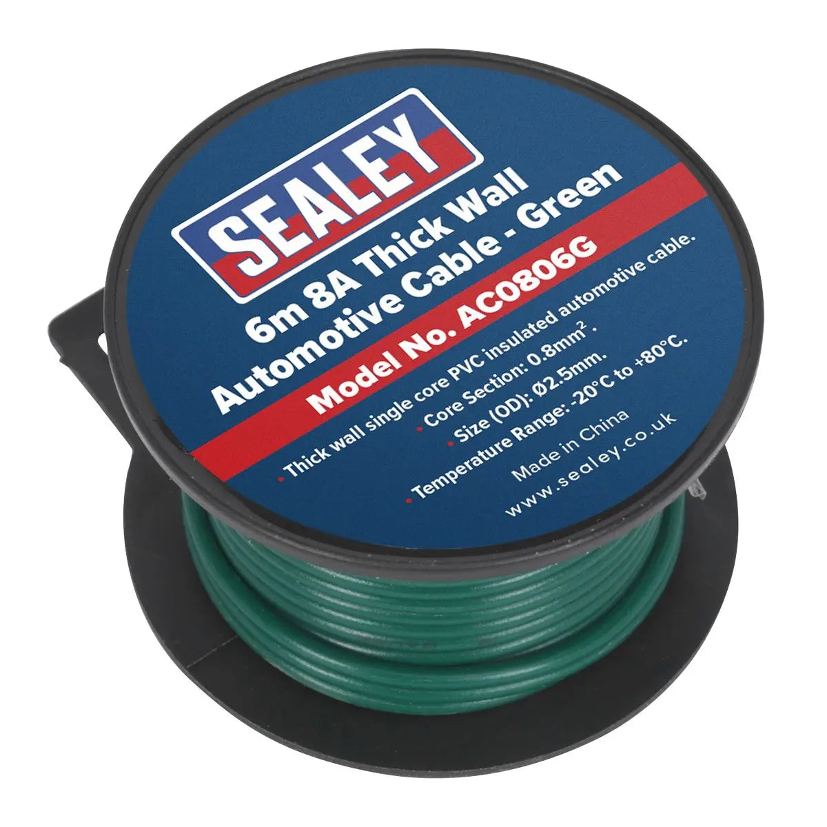 Sealey Automotive Cable Thick Wall 8A 6m Green 