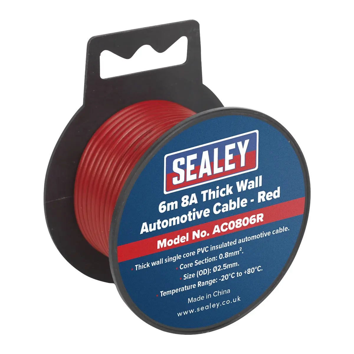 Sealey Automotive Cable Thick Wall 8A 6m Red 