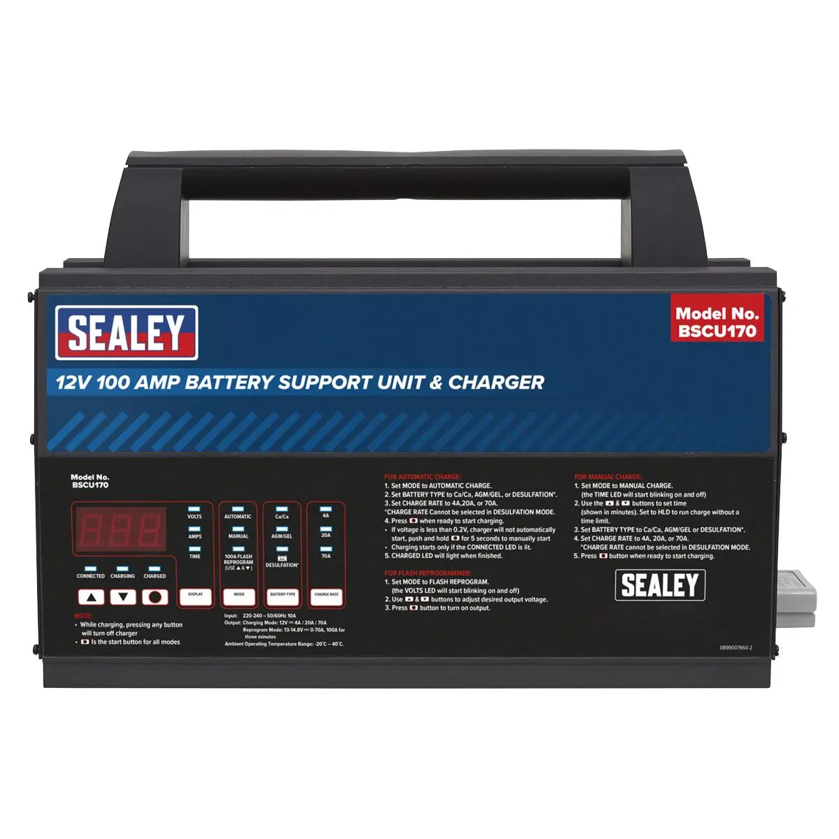 Sealey Battery Support Unit & Charger - 12V 100A 