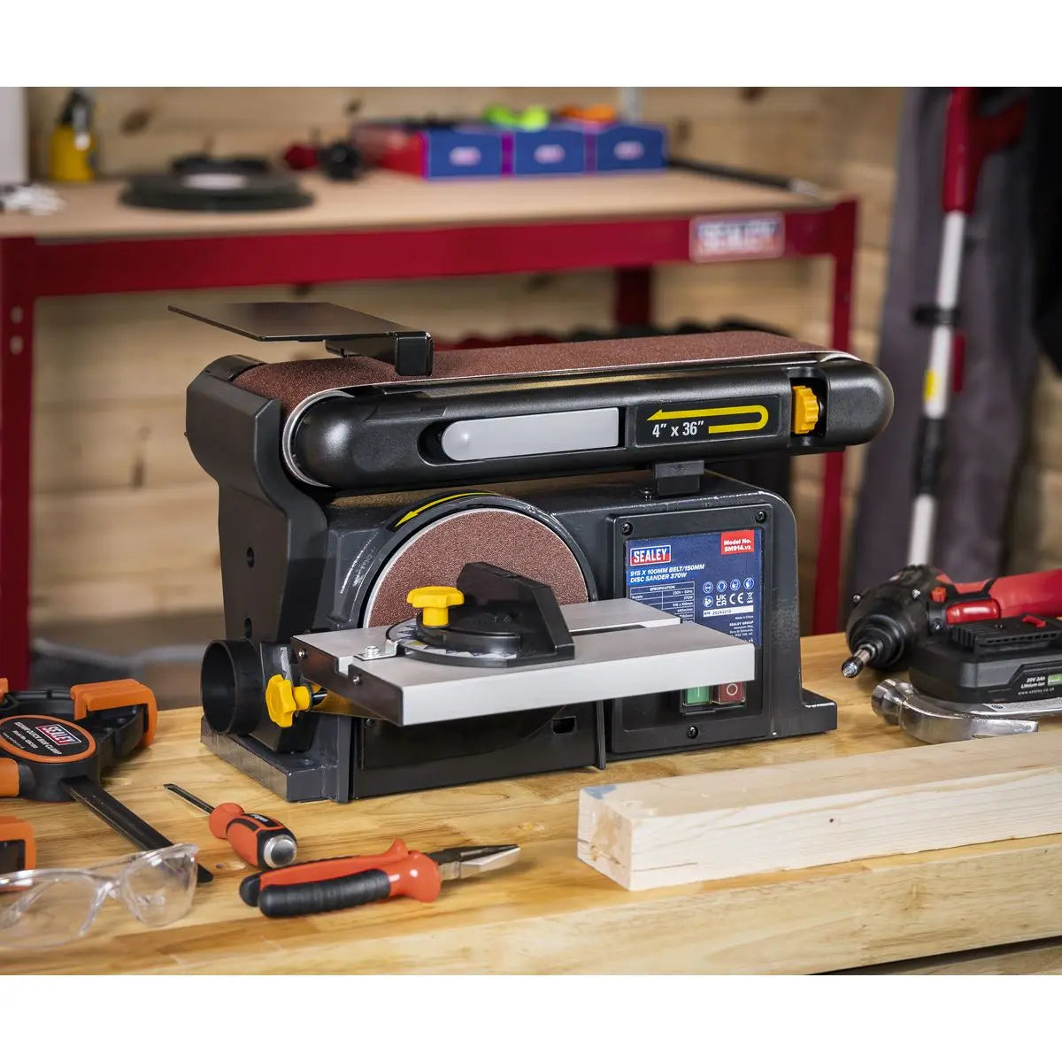 Sealey Belt/Disc Sander 915 x 100mm/Ø150mm 370W/230V  White Rose Tools