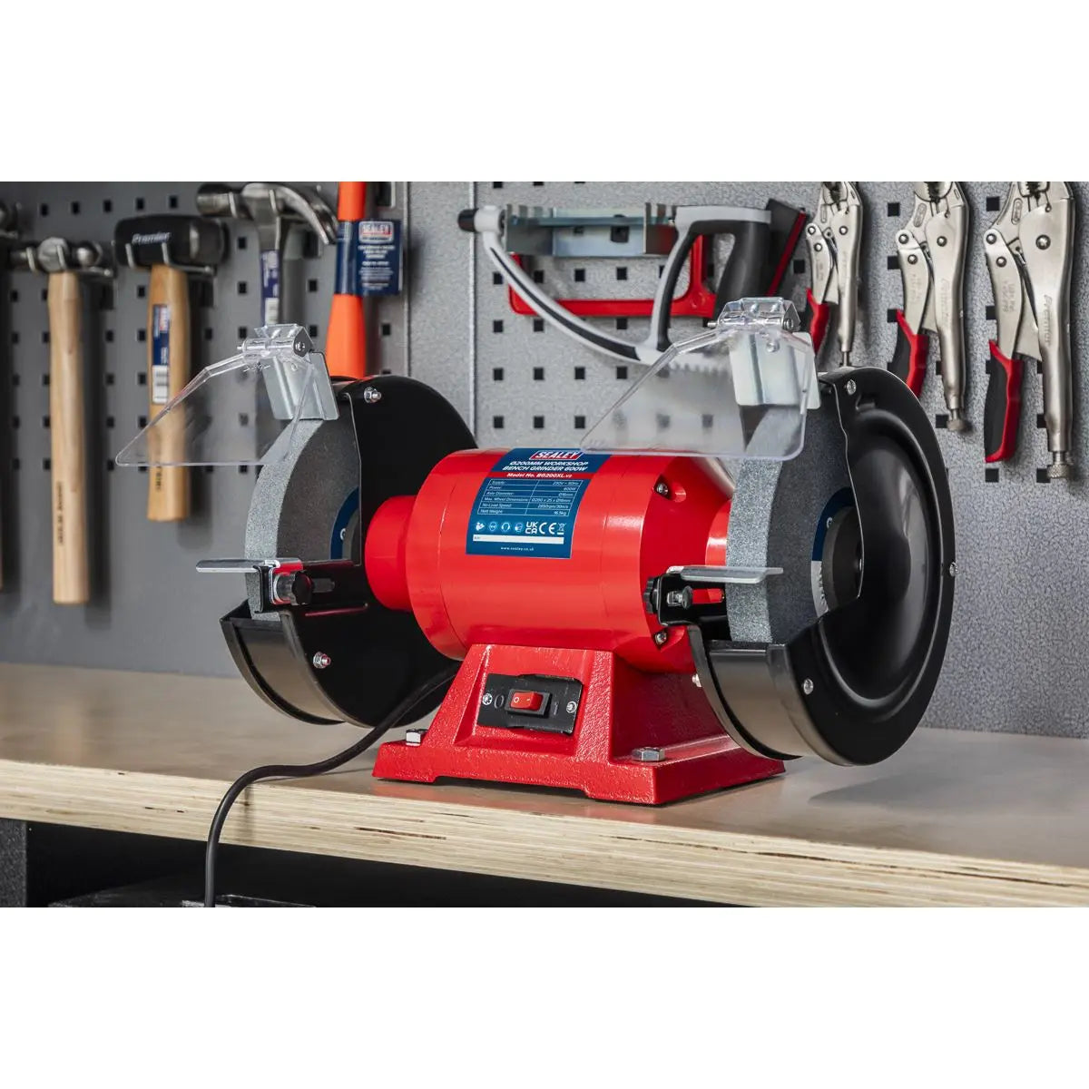 Sealey Bench Grinder 200mm Workshop Sharpening Grinding Coarse Fine 230V 600W 