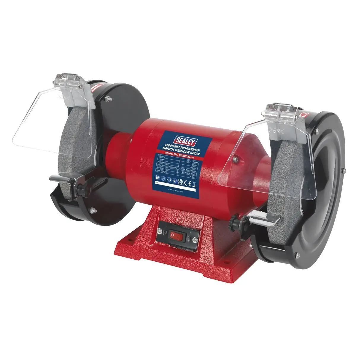 Sealey Bench Grinder 200mm Workshop Sharpening Grinding Coarse Fine 230V 600W 