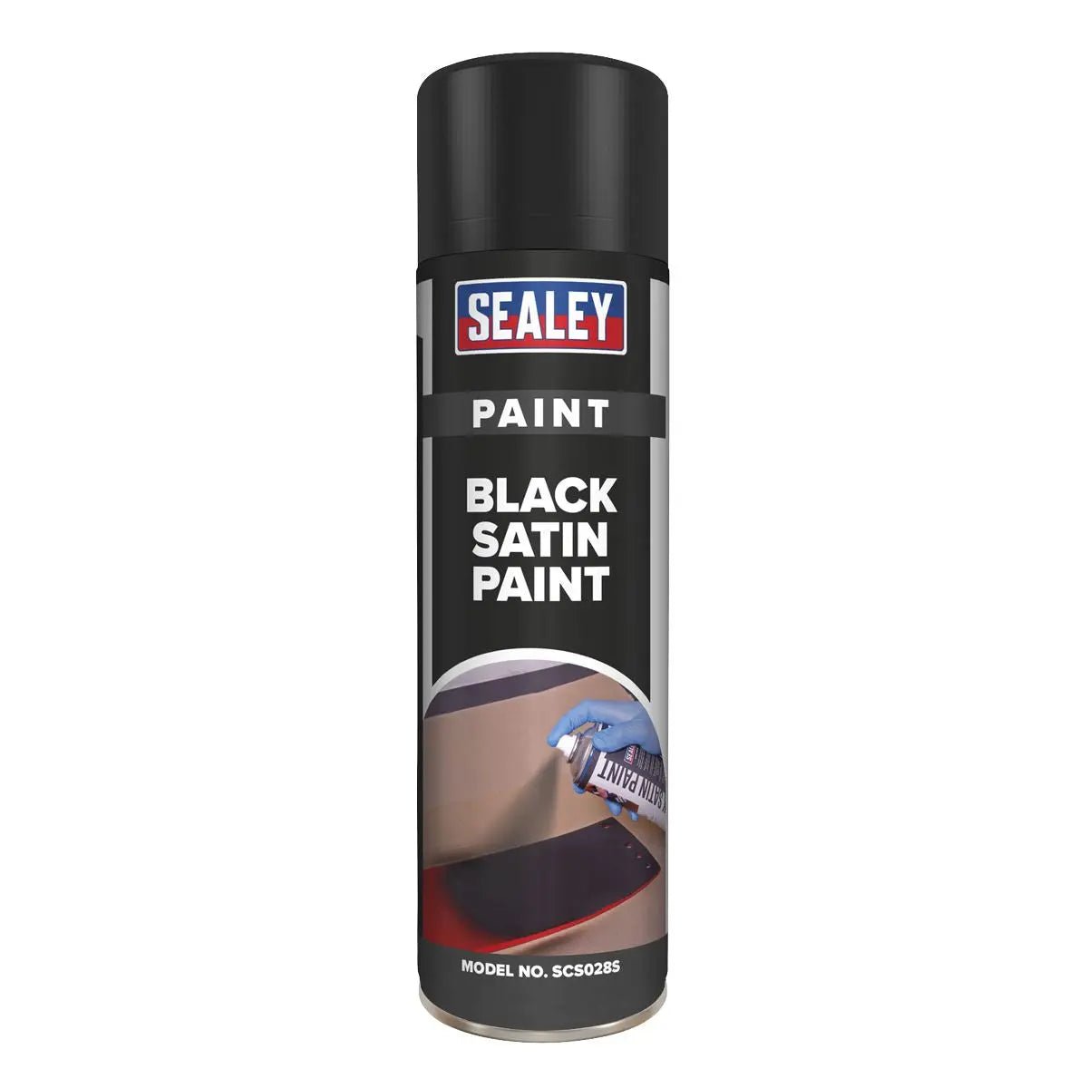 Sealey Black Satin Spray Paint 500ml for Metal Wood Plastic Fast Drying 