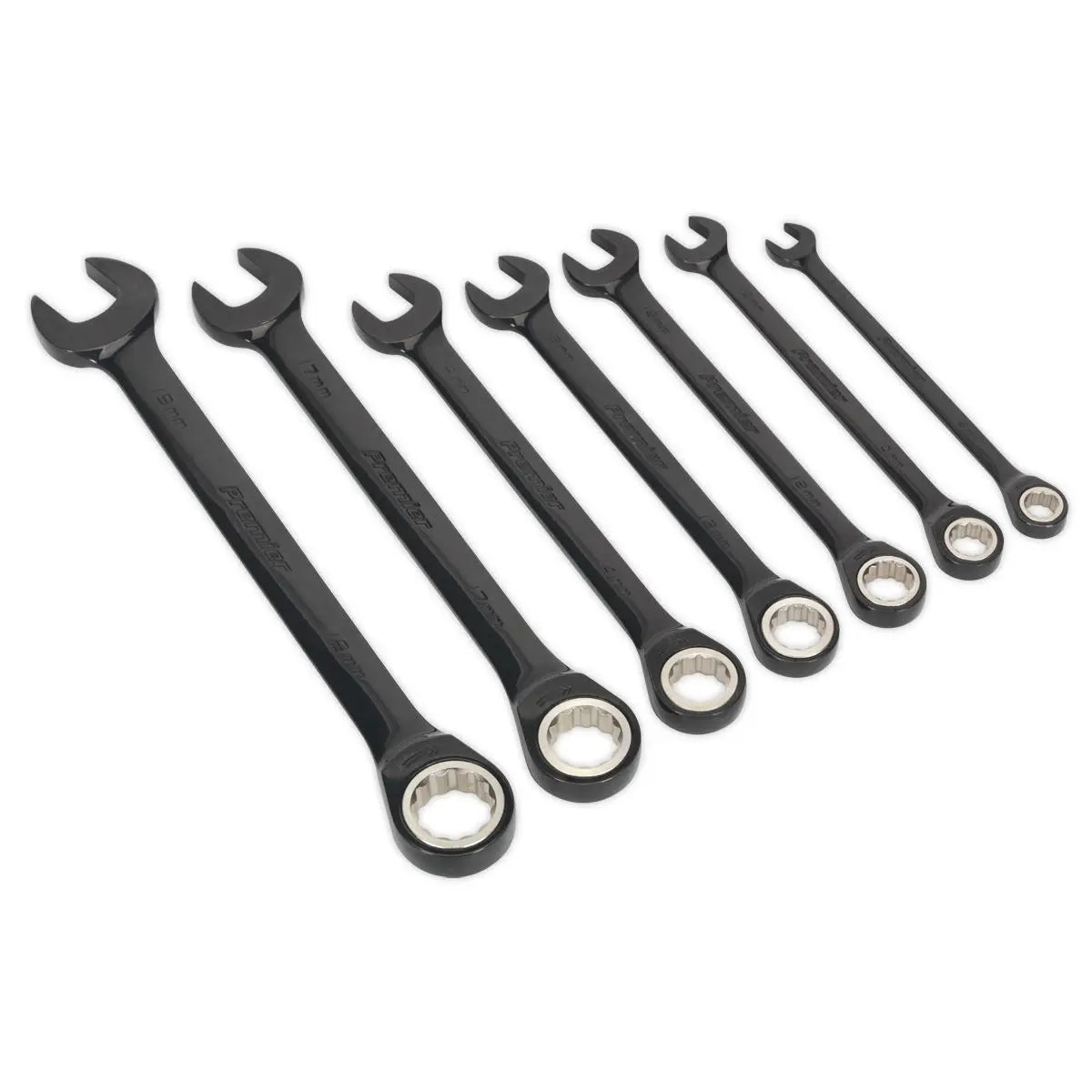 Sealey Black Series 7 Piece Combination Ratchet Spanner Set 8-19mm Slim Style 