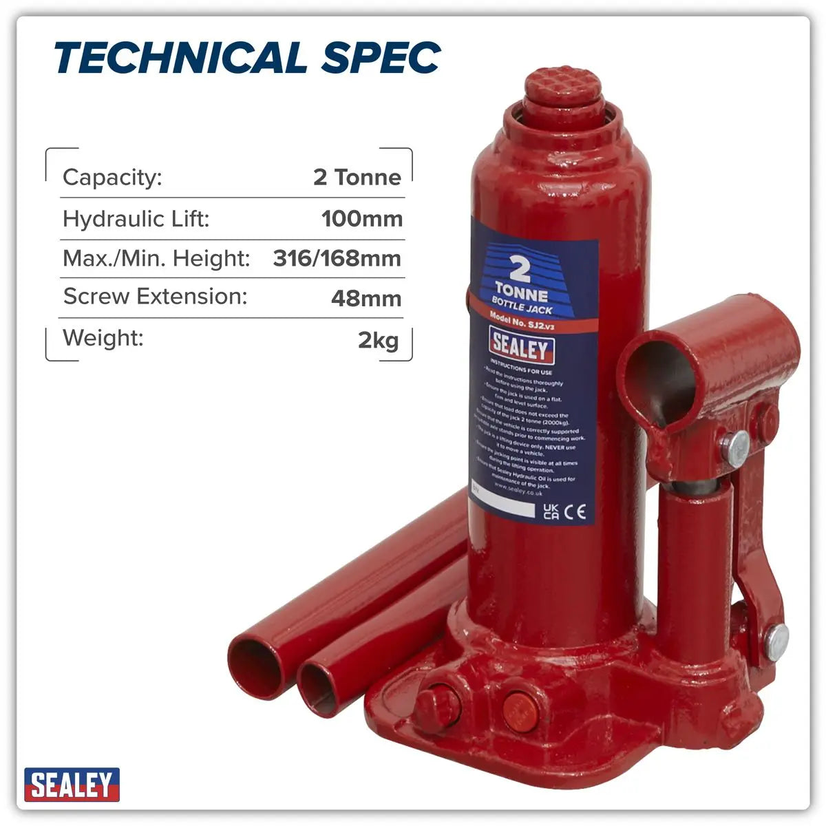 Sealey Bottle Jack 2 Tonne with Storage Case  White Rose Tools