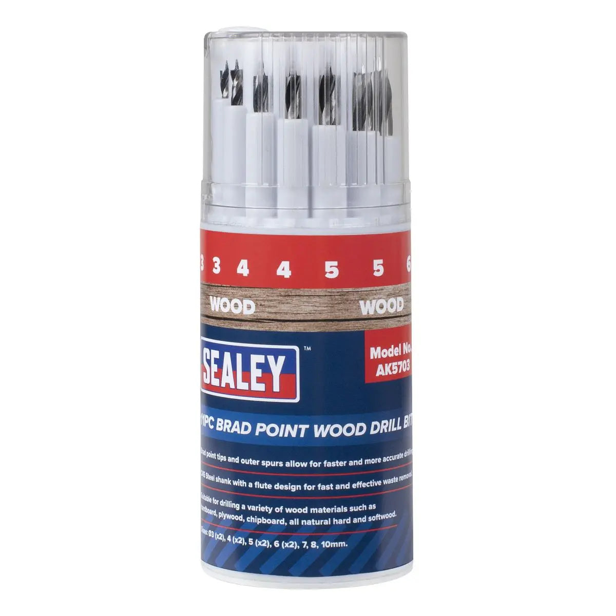 Sealey Brad Point Wood Drill Bit Set 11pc  White Rose Tools