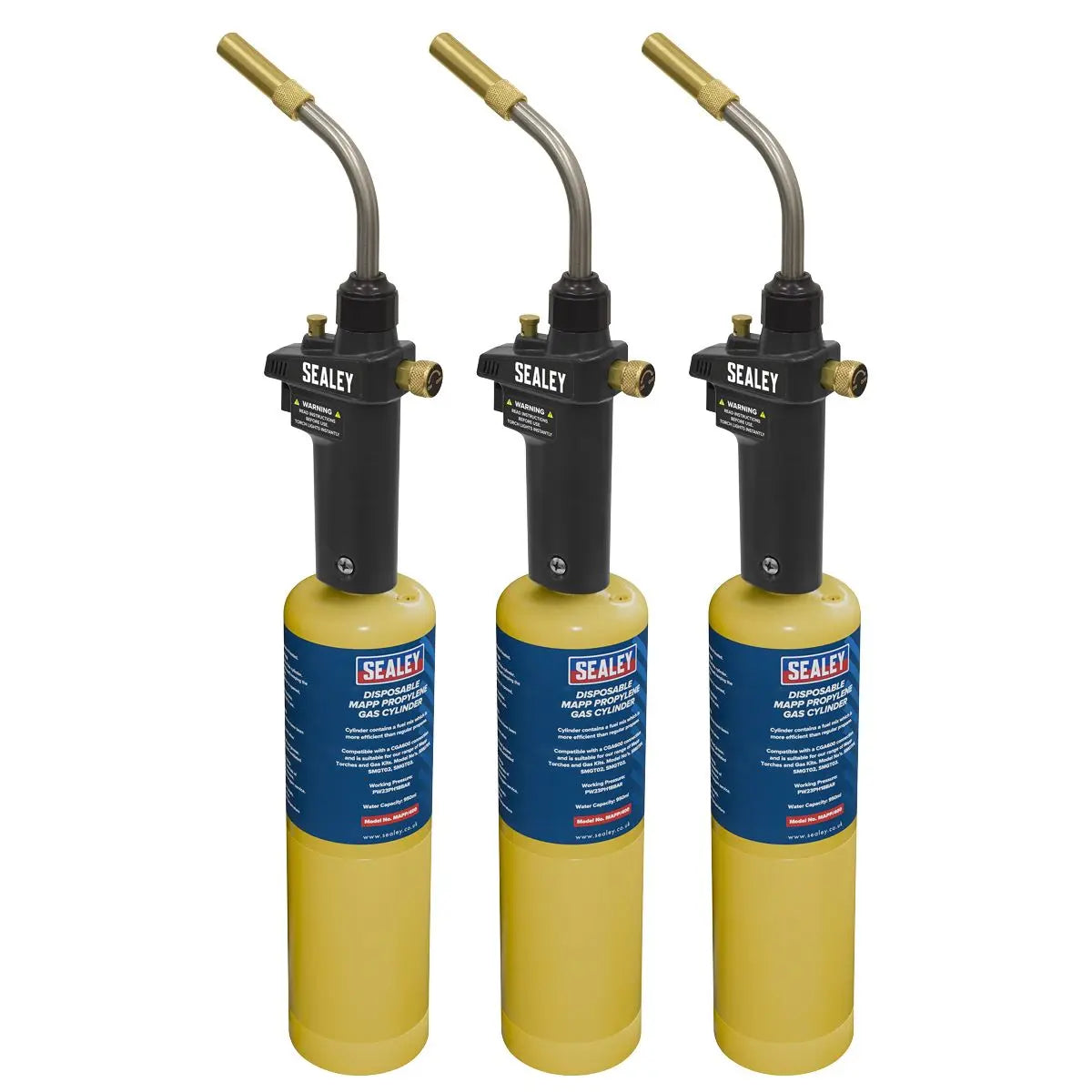 Sealey Brazing & Soldering MAPP Gas Torch & MAPP Cylinder - Pack of 3  White Rose Tools