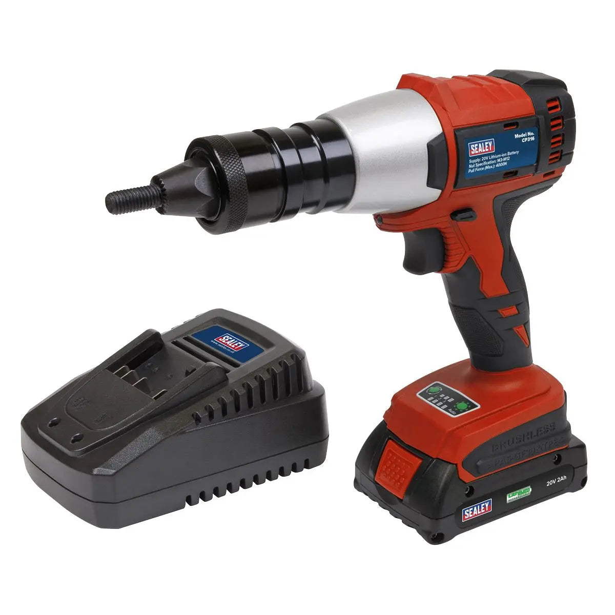 Sealey Brushless Cordless Nut Riveter 20V 2Ah Lithium-ion 