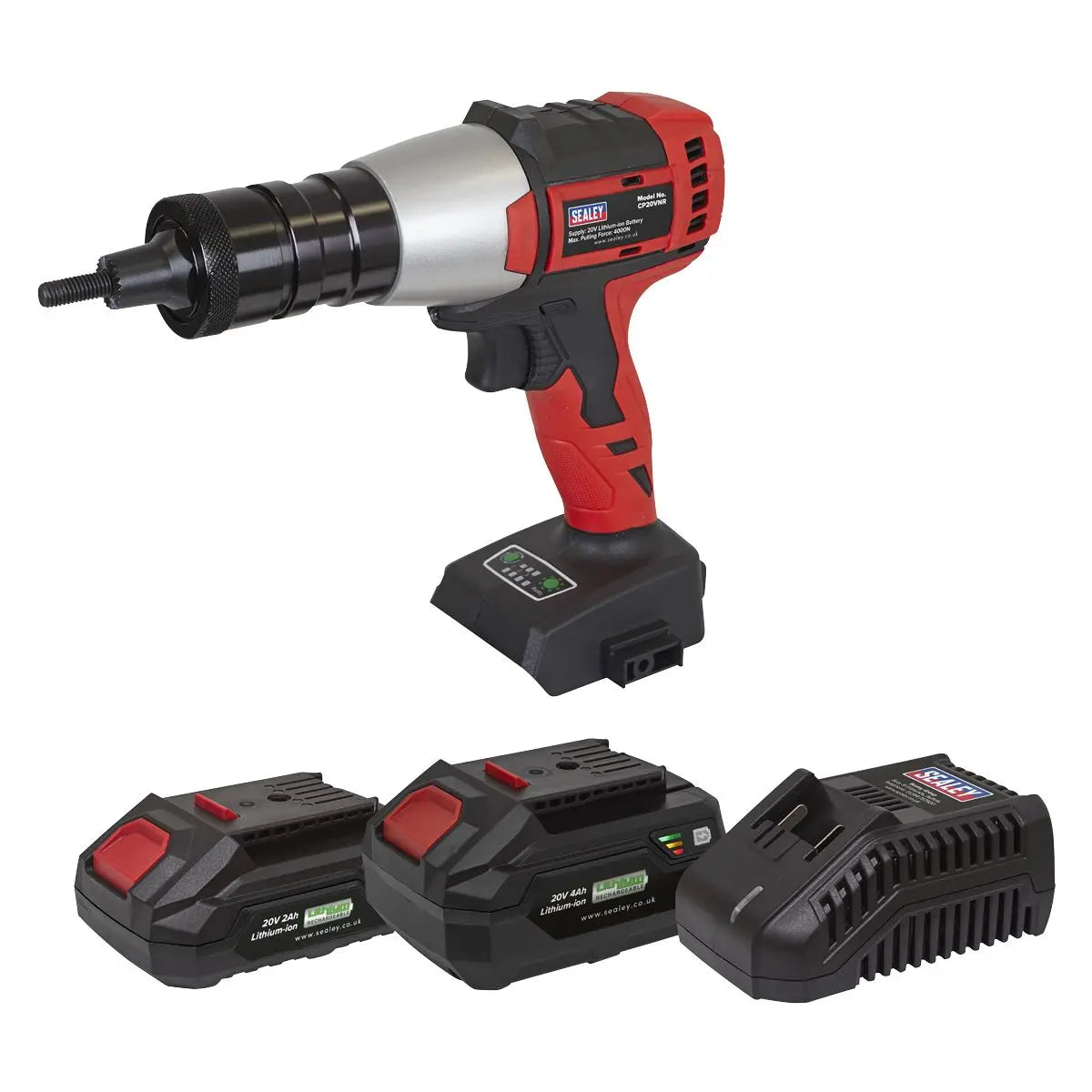 Sealey Brushless Cordless Nut Riveter 20V SV20 Series - 2 Batteries  White Rose Tools