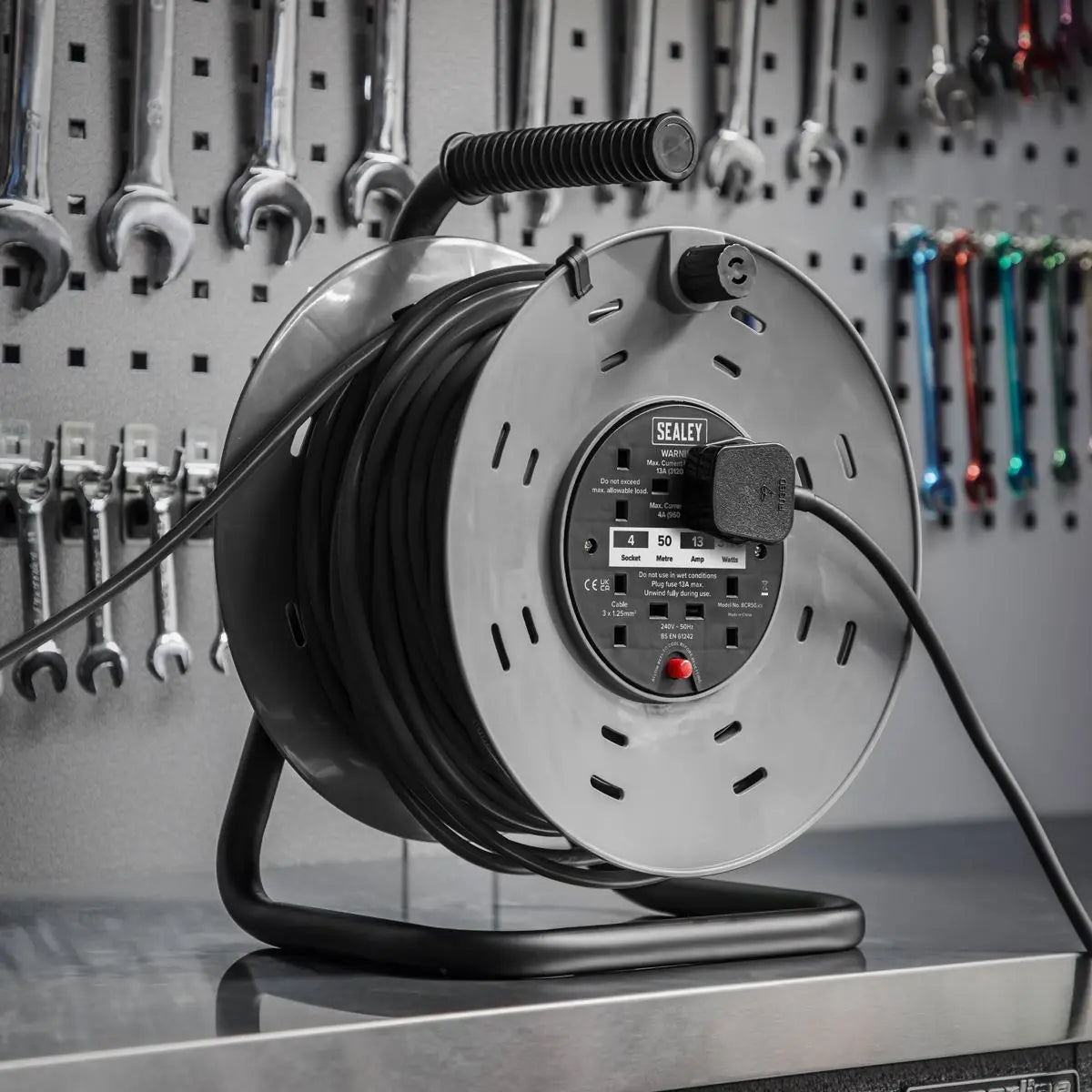 Sealey Cable Reel 50m 4 x 230V 1.25mm² Thermal Trip 