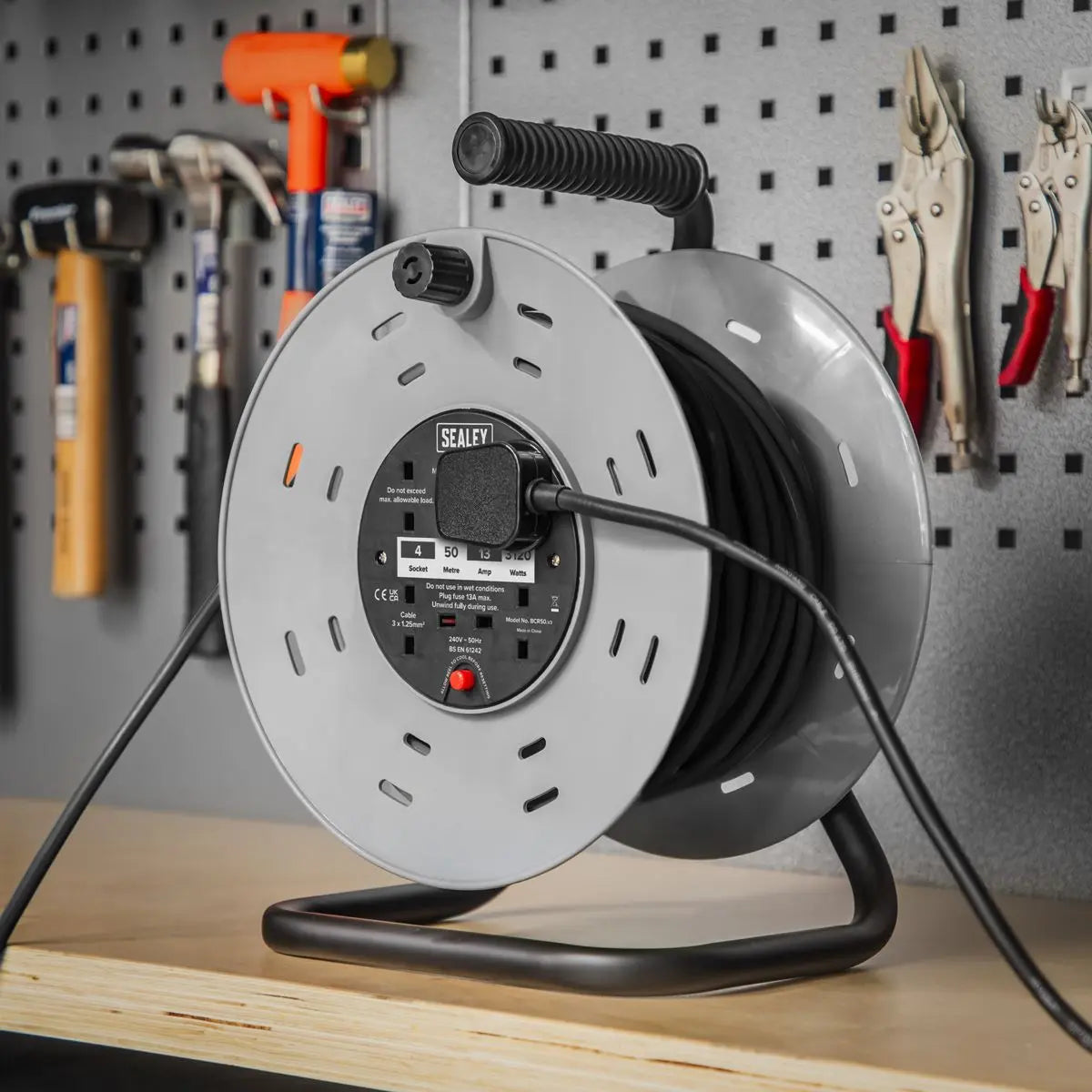 Sealey Cable Reel 50m 4 x 230V 1.25mm² Thermal Trip 