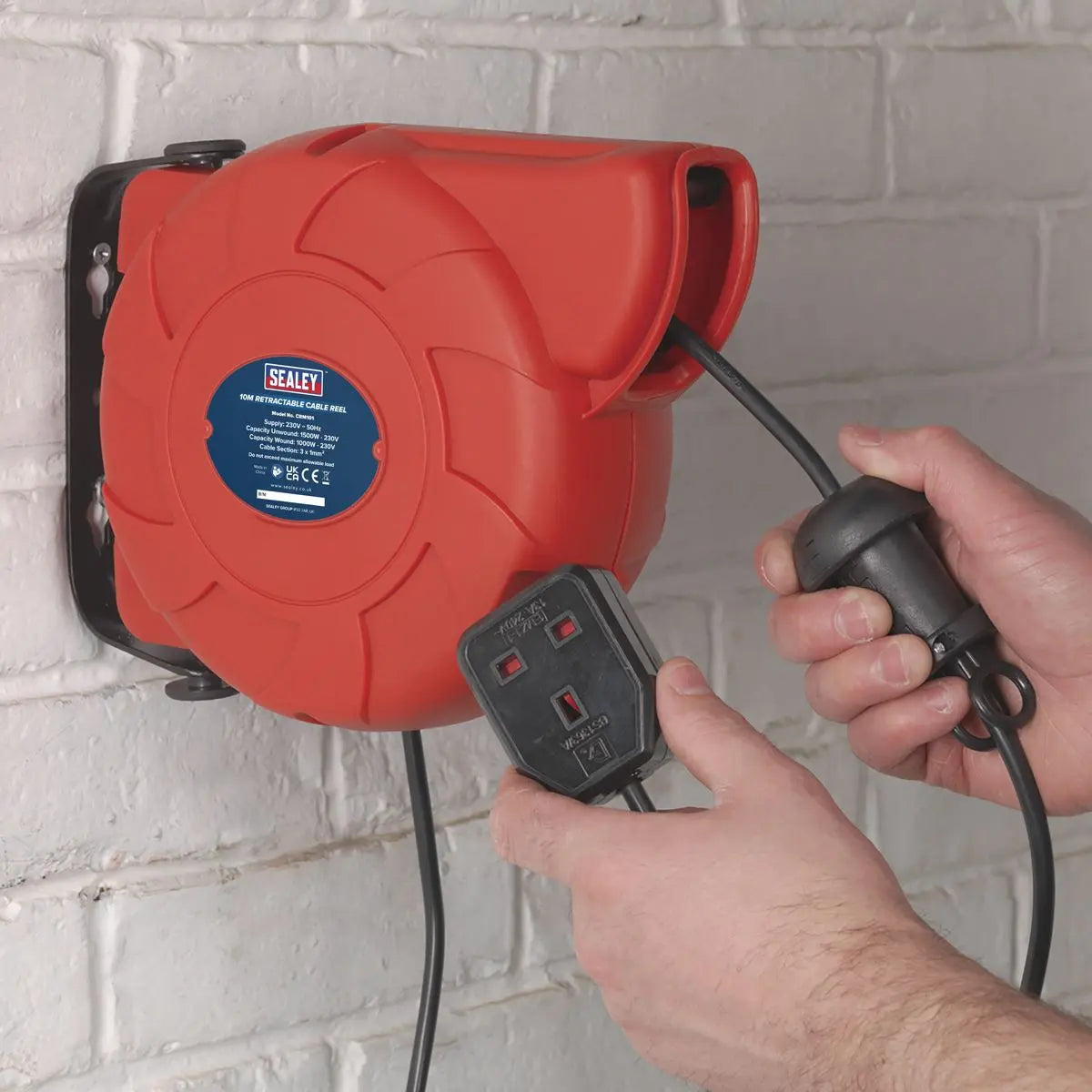 Sealey Cable Reel System Retractable 10m 1 x 230V Socket Outlet Extension 