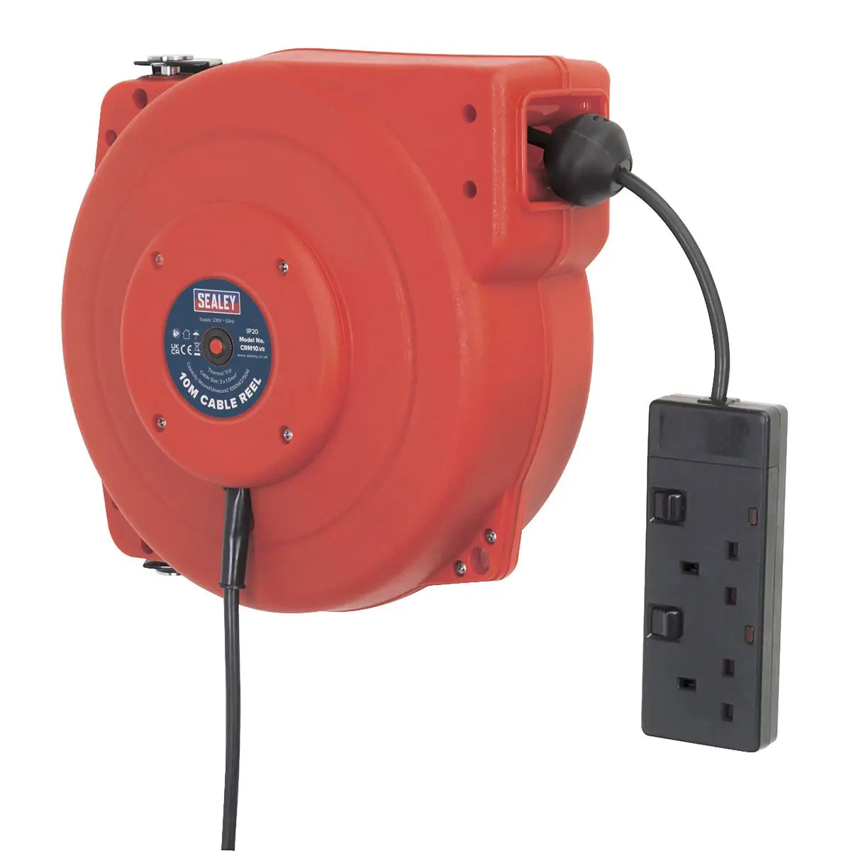 Sealey Cable Reel System Retractable 10m 2 x 230V Socket 