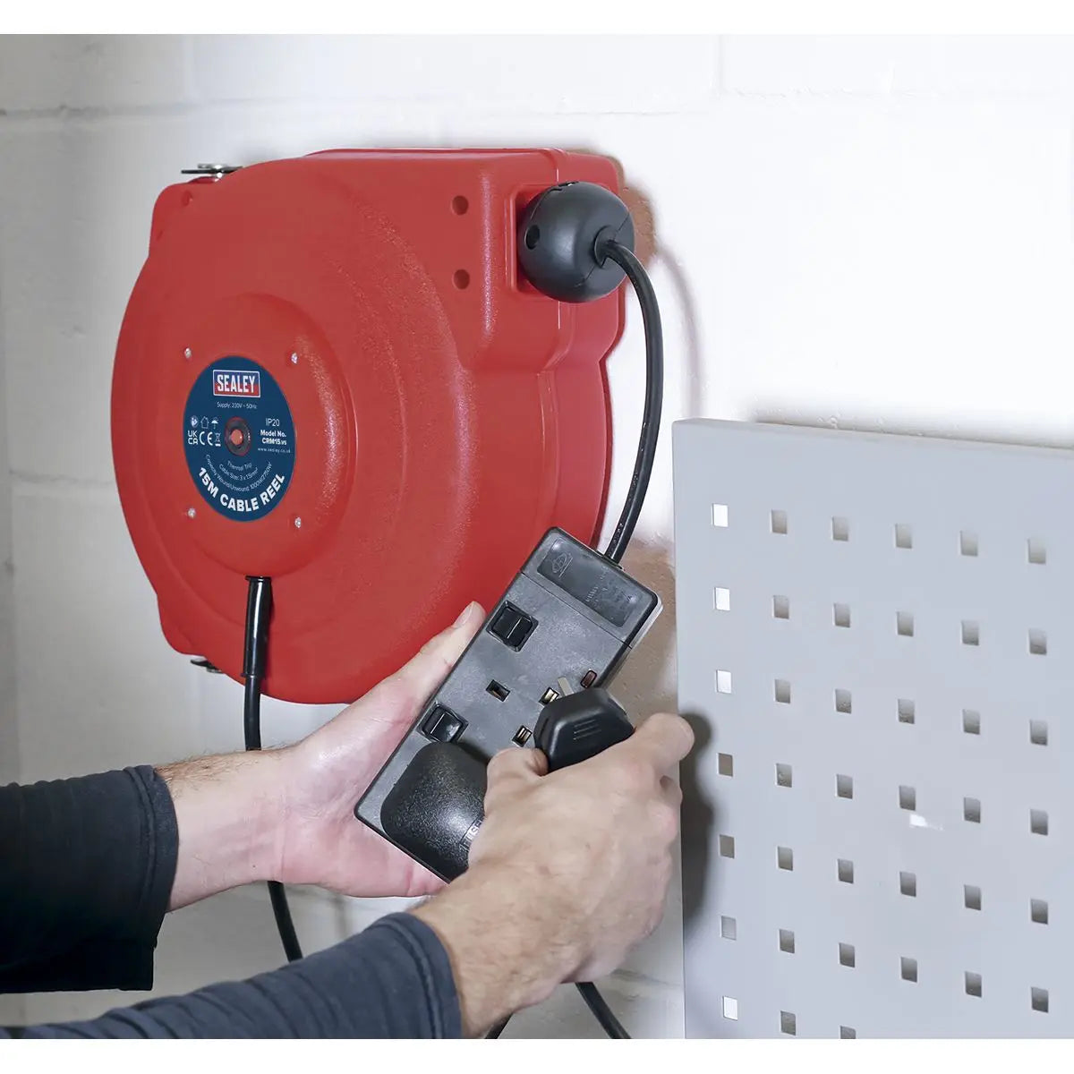 Sealey Cable Reel System Retractable 15m 2 x 230V Socket 