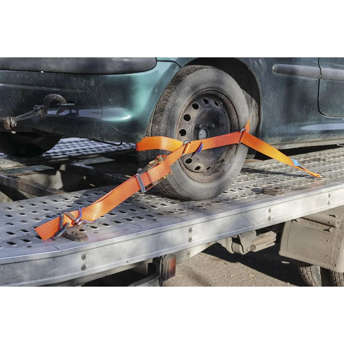 Sealey Car Transporter Ratchet Strap 50mm x 3m Steel Wheel - Single 4500kg Breaking Strength 