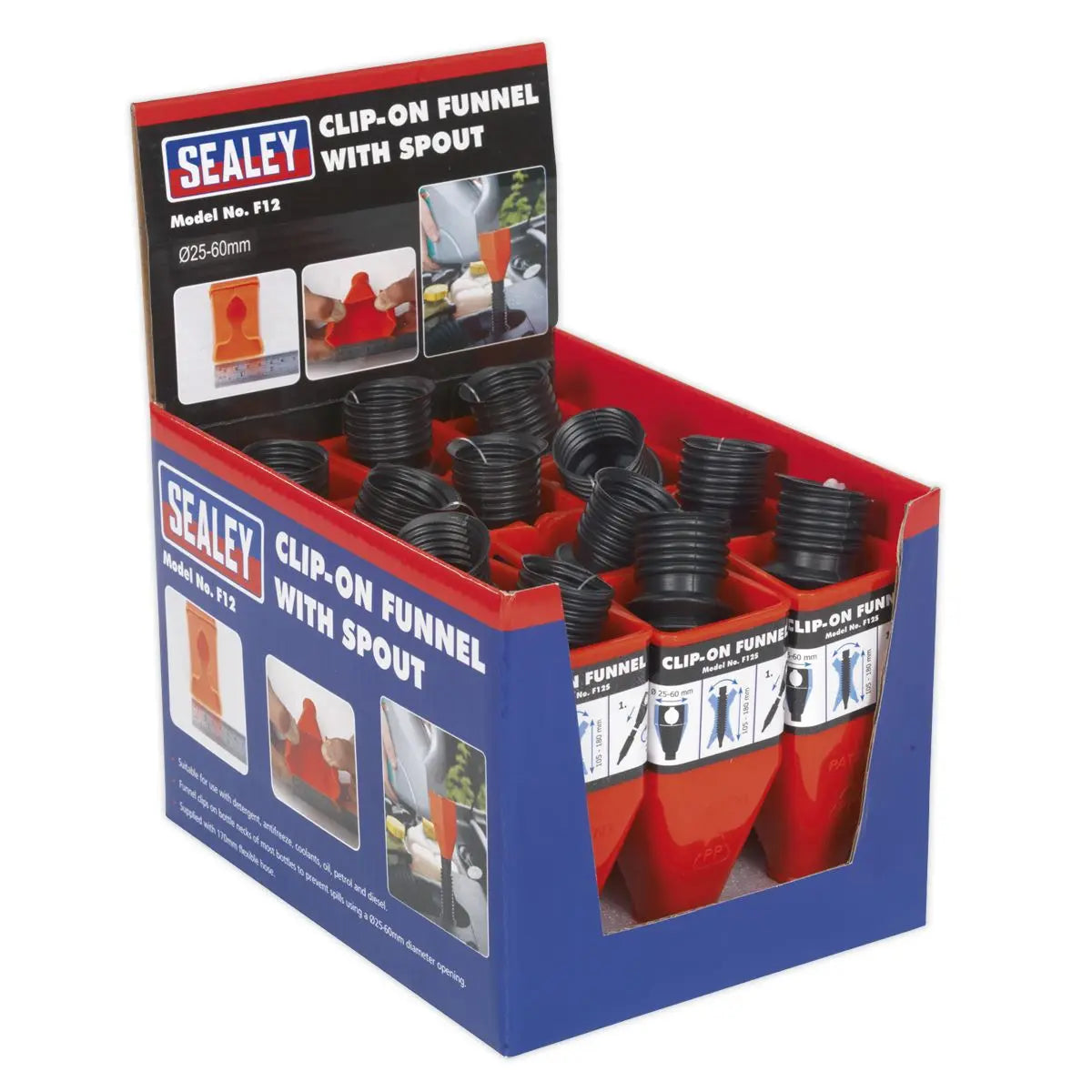Sealey Clip-On Funnel with Spout - Display Box of 12 
