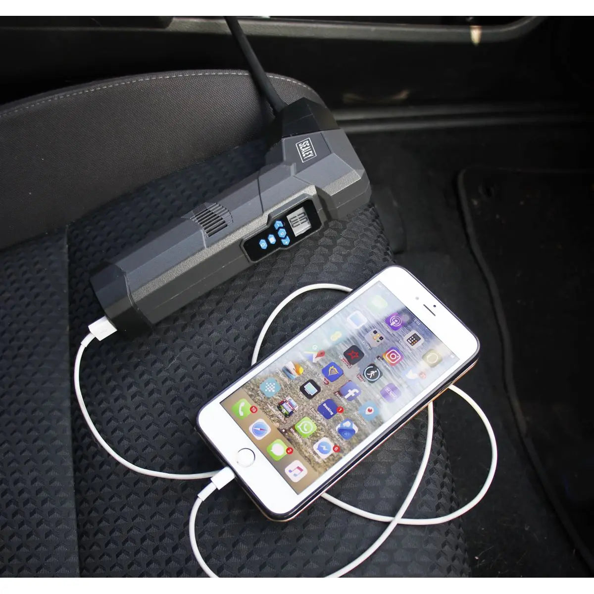 Sealey Compact Rechargeable Tyre Inflator & Power Bank with Worklight 