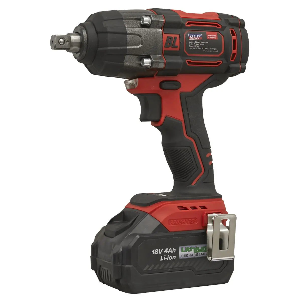 Sealey Cordless Brushless Impact Wrench 18V 4Ah Lithium-ion 1/2"Sq Drive  White Rose Tools