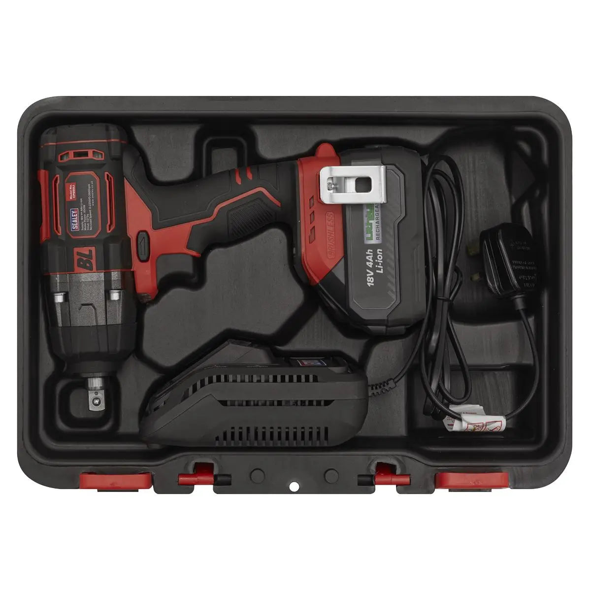 Sealey Cordless Brushless Impact Wrench 18V 4Ah Lithium-ion 1/2"Sq Drive  White Rose Tools