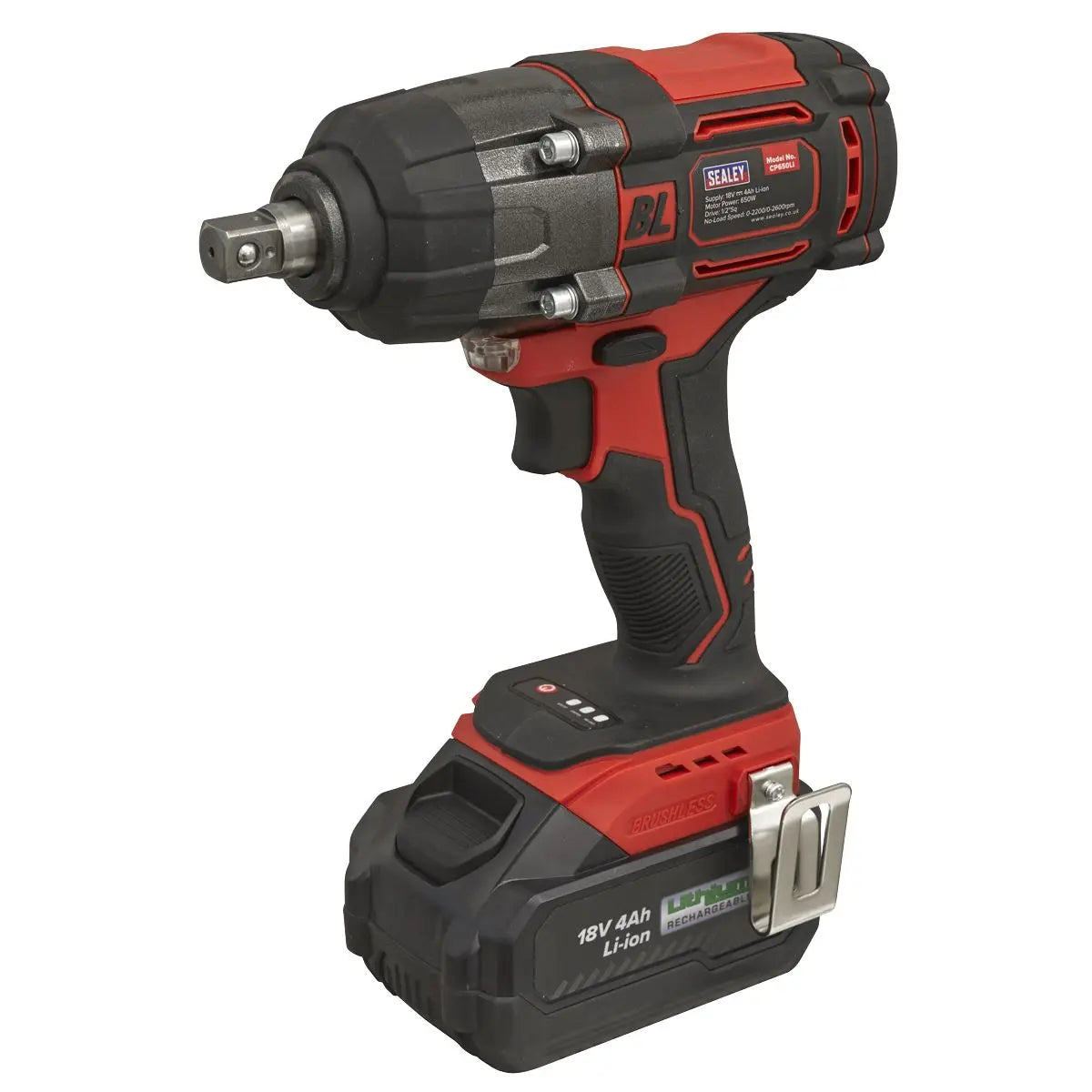 Sealey Cordless Brushless Impact Wrench 18V 4Ah Lithium-ion 1/2"Sq Drive  White Rose Tools