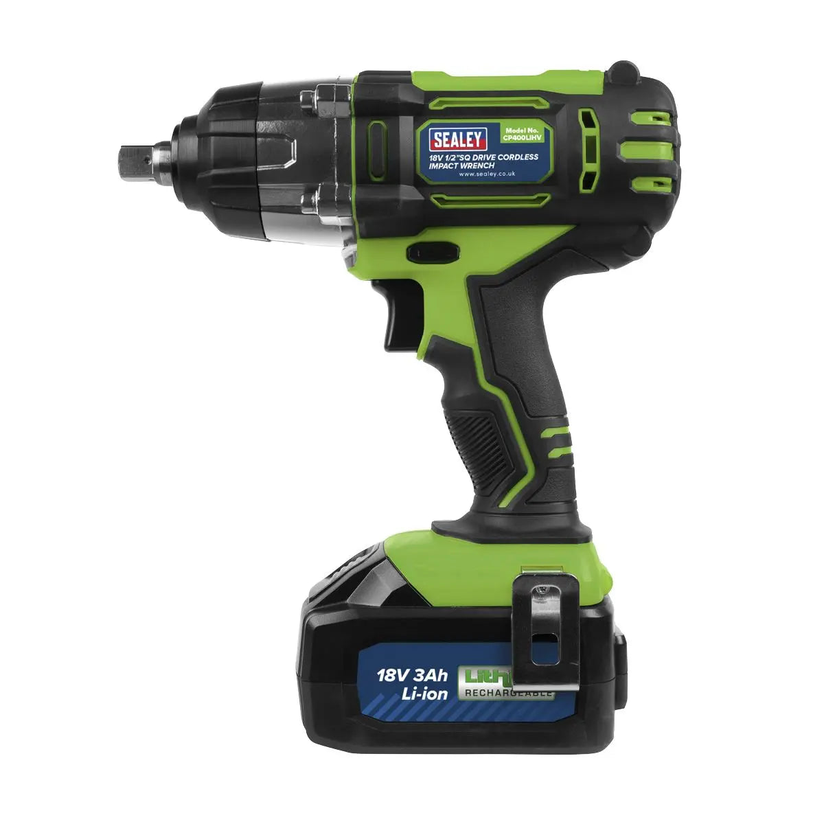 Sealey Cordless Impact Wrench 18V 3Ah Li-ion 1/2" Drive 400Nm Green Hi-Vis 