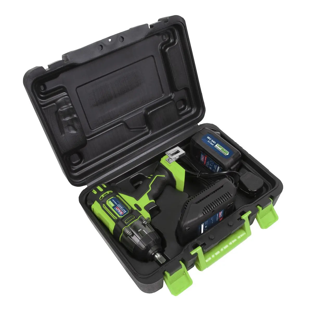 Sealey Cordless Impact Wrench 18V 3Ah Li-ion 1/2" Drive 400Nm Green Hi-Vis 