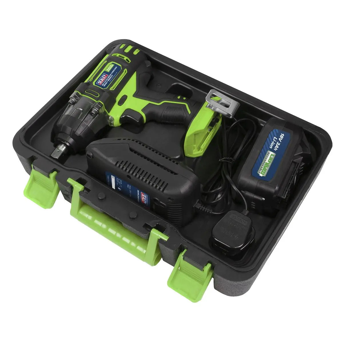 Sealey Cordless Impact Wrench 18V 3Ah Li-ion 1/2" Drive 400Nm Green Hi-Vis 