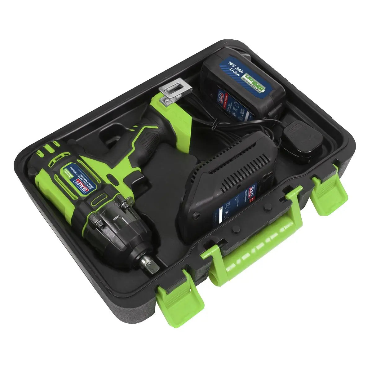 Sealey Cordless Impact Wrench 18V 3Ah Li-ion 1/2" Drive 400Nm Green Hi-Vis 