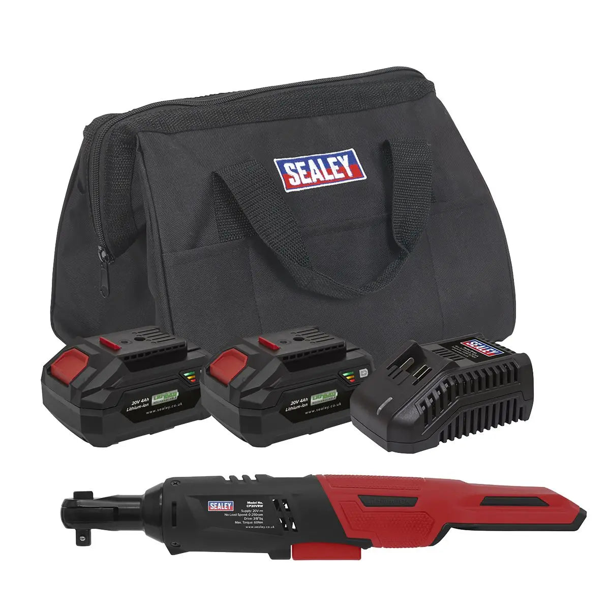 Sealey Cordless Ratchet Wrench 3/8"Sq Drive Kit 20V 4Ah SV20 Series - 2 Batteries 
