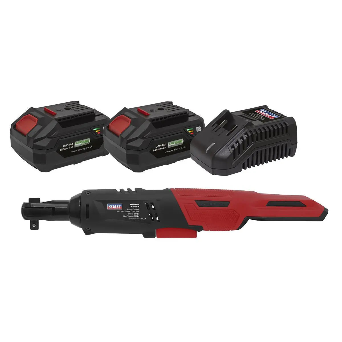 Sealey Cordless Ratchet Wrench 3/8"Sq Drive Kit 20V 4Ah SV20 Series - 2 Batteries 