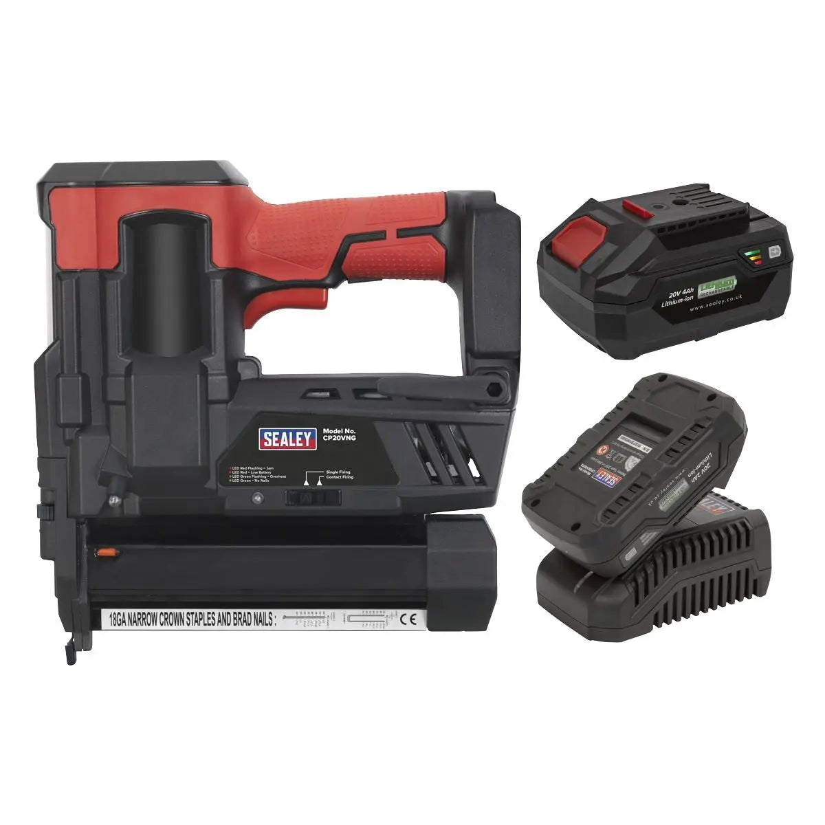 Sealey Cordless Staple/Nail Gun Kit 18G 20V SV20 Series - 2 Batteries 