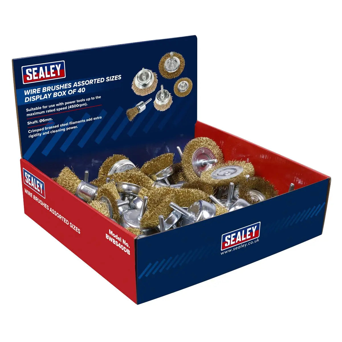 Sealey Crimped Wire Brushes - Assorted Sizes - Display Box of 40 