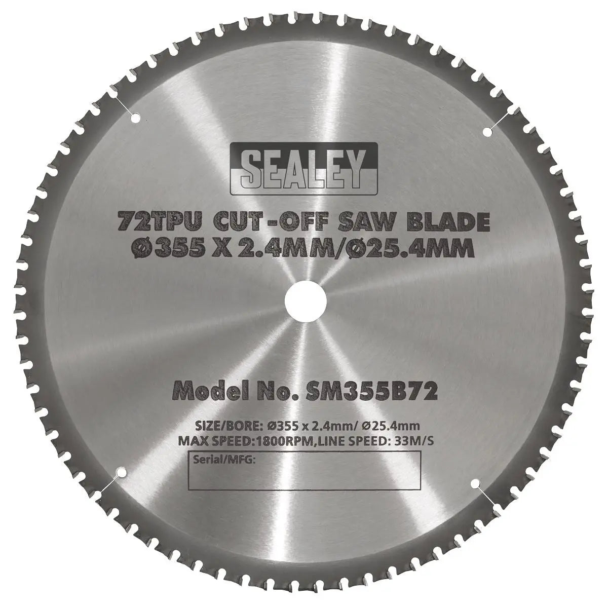 Sealey Cut-Off Saw Blade Ø355 x 2.4mm/Ø25.4mm 72tpu 