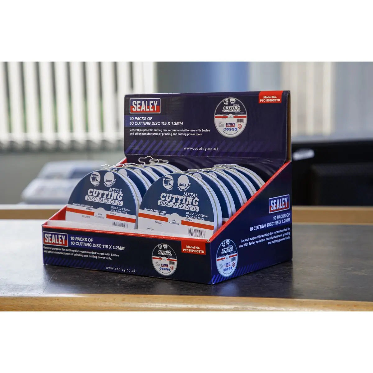 Sealey Cutting Disc 115 x 1.2mm Countertop Display Box 10 Packs of 10 