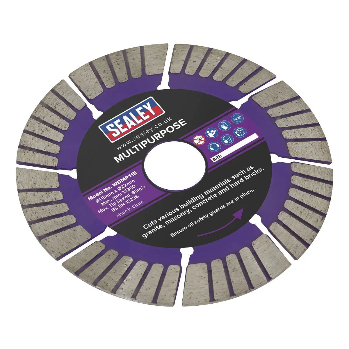 Sealey Cutting Disc Multipurpose Dry/Wet Use Ø115mm  White Rose Tools