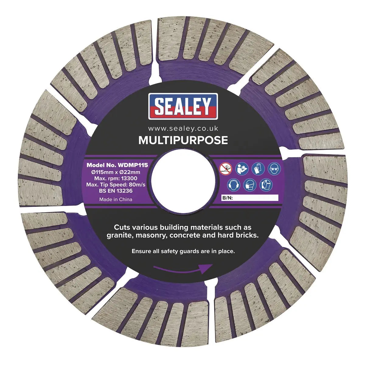 Sealey Cutting Disc Multipurpose Dry/Wet Use Ø115mm  White Rose Tools