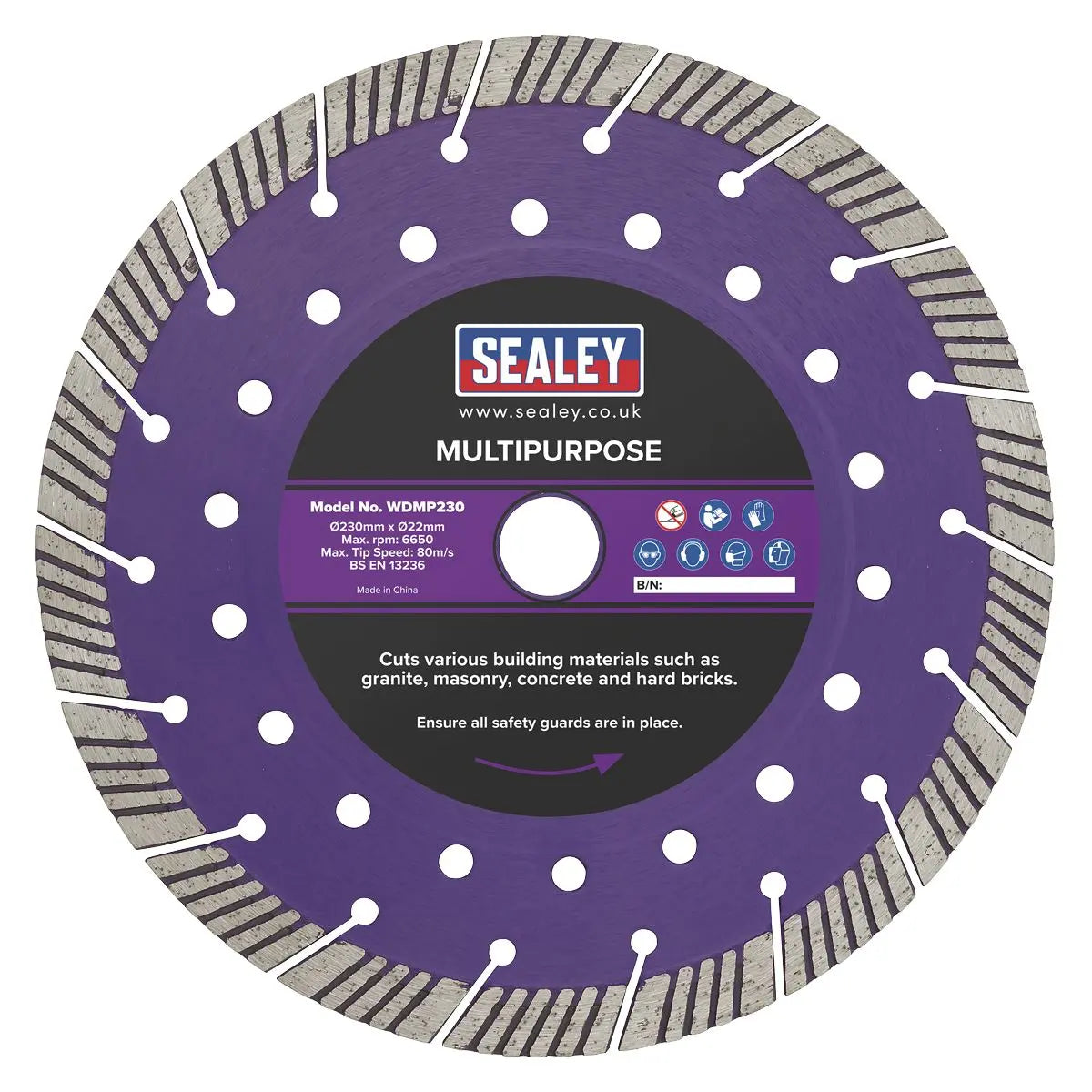 Sealey Cutting Disc Multipurpose Dry/Wet Use Ø230mm  White Rose Tools