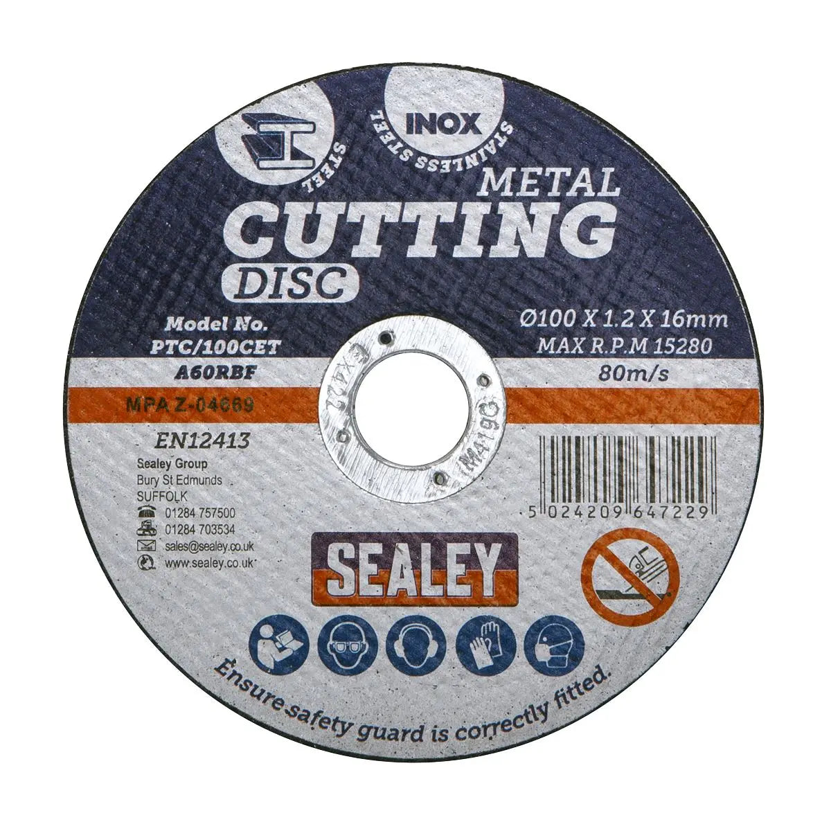 Sealey Cutting Disc Pack of 100 Ø100 x 1.2mm Ø16mm Bore 